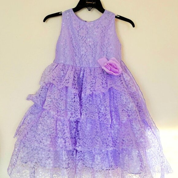 L.A. Tara for kids Purple Lace Flared Layered Dress Girls size 8 with flower - Picture 4 of 8